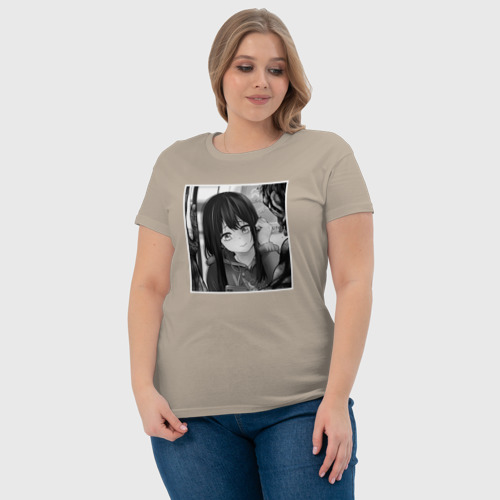 Женская футболка хлопок Умиляющаяся Мико, цвет миндальный - фото 6