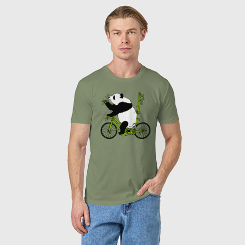 Мужская футболка хлопок Панда на велосипеде с бамбуком, цвет авокадо - фото 3