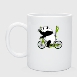 Кружка керамическая Панда на велосипеде с бамбуком