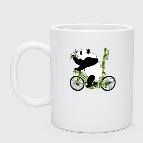 Кружка керамическая с принтом Панда на велосипеде с бамбуком, вид спереди #2
