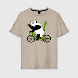 Женская футболка хлопок Oversize Панда на велосипеде с бамбуком