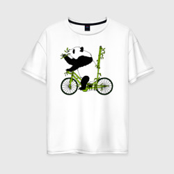 Женская футболка хлопок Oversize Панда на велосипеде с бамбуком