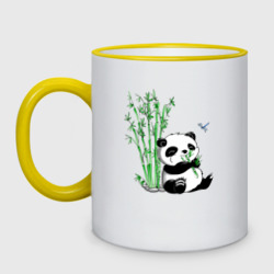 Кружка двухцветная Панда бамбук и стрекоза