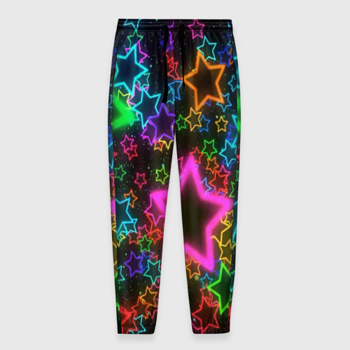 Мужские брюки 3D с принтом Большие неоновые звезды, вид спереди #2