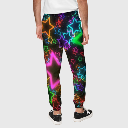 Мужские брюки 3D с принтом Большие неоновые звезды, вид сзади #2