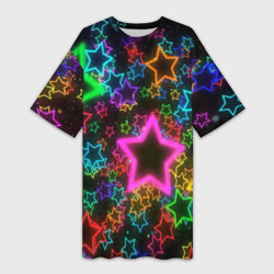Платье-футболка 3D Большие неоновые звезды
