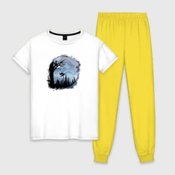 Женская пижама с белой футболкой хлопок Лисичка на качелях