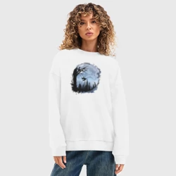 Женский свитшот oversize без начеса хлопок Лисичка на качелях - фото 2