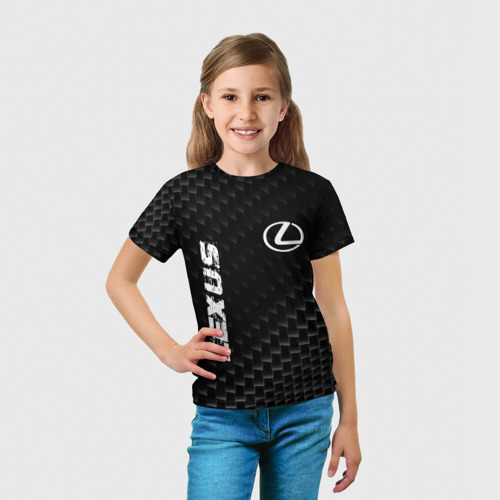 Детская футболка 3D с принтом Lexus карбоновый фон, вид сбоку #3