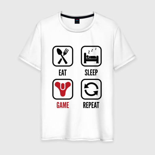 Мужская футболка из хлопка с принтом Eat - sleep - Destiny - repeat, вид спереди №1