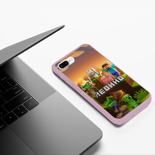 Чехол для iPhone 7Plus/8 Plus матовый Леонид Minecraft, цвет розовый - фото 5