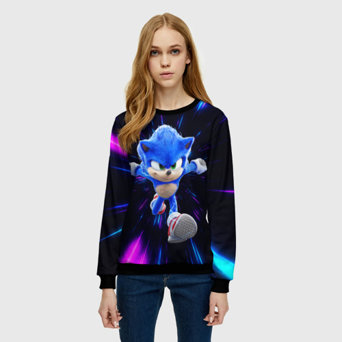 Женский свитшот 3D с принтом Sonic running, фото на моделе #1