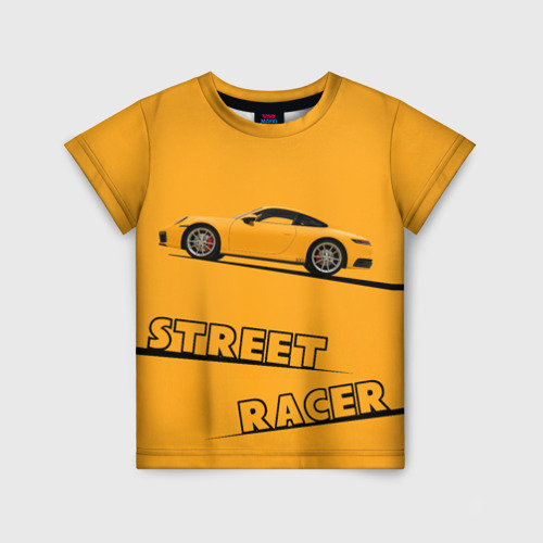 Детская футболка 3D с принтом Желтая машинка Street racer, вид спереди #2