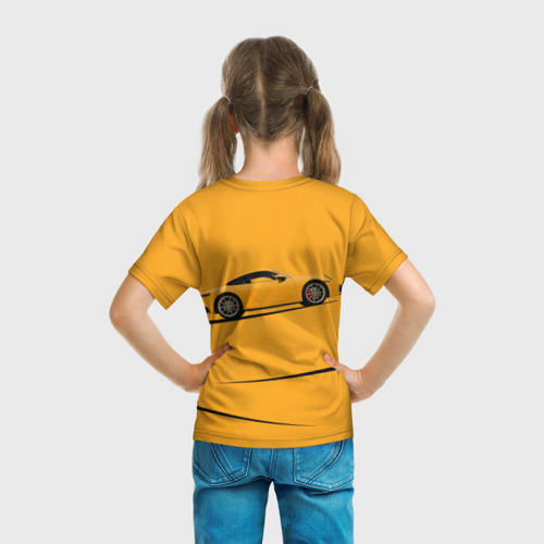 Детская футболка 3D с принтом Желтая машинка Street racer, вид сзади #2