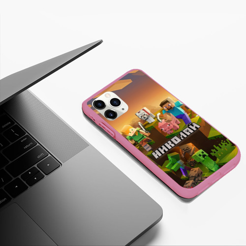 Чехол для iPhone 11 Pro Max матовый Николай Minecraft, цвет малиновый - фото 5