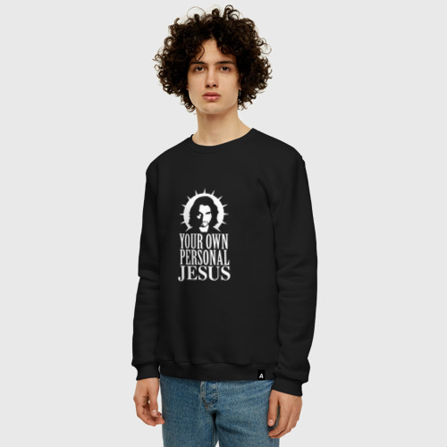Мужской свитшот хлопок с принтом Your own personal jesus, фото на моделе #1