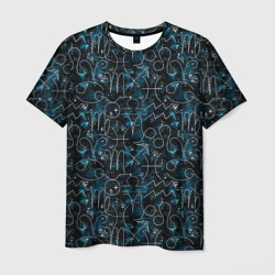 Мужская футболка 3D Знаки зодиака и звезды на сине - черном фоне