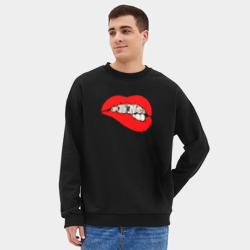 Мужской свитшот oversize без начеса хлопок Папин Олимпос губы - фото 2