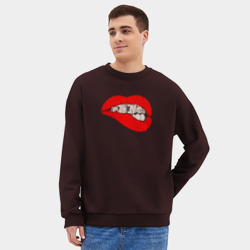 Мужской свитшот oversize без начеса хлопок Папин Олимпос губы - фото 2