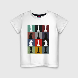 Шахматные фигуры на цветном фоне – Детская футболка хлопок с принтом купить со скидкой в -20%