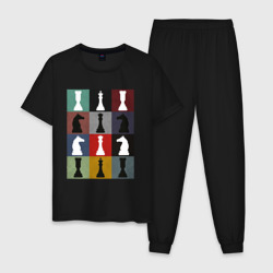 Мужская пижама хлопок Шахматные фигуры на цветном фоне