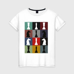 Женская футболка хлопок Шахматные фигуры на цветном фоне