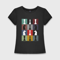 Женская футболка хлопок Slim Шахматные фигуры на цветном фоне