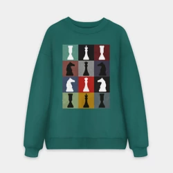 Мужской свитшот oversize без начеса хлопок Шахматные фигуры на цветном фоне