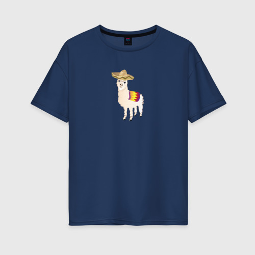 Женская футболка хлопок Oversize с принтом Лама в сомбреро, вид спереди #2
