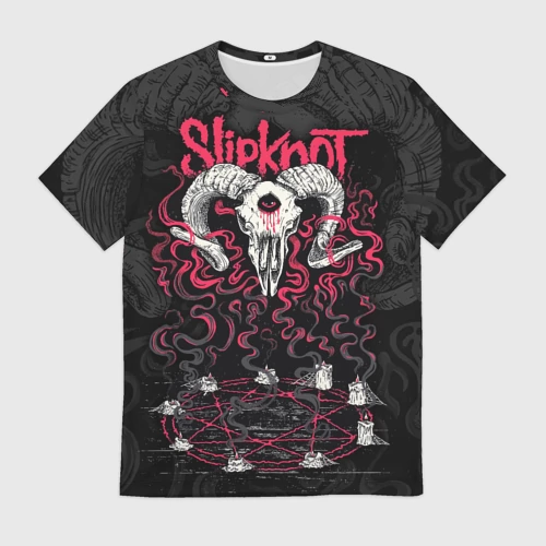Мужская футболка 3D с принтом Slipknot - goat skull, вид спереди #2