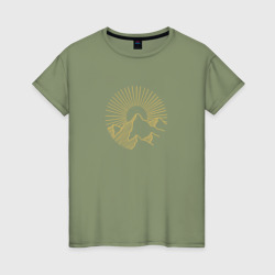 Женская футболка хлопок Горы и солнце в круге