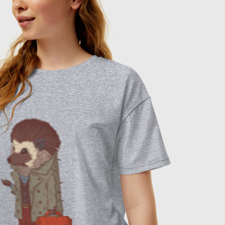 Женская футболка хлопок Oversize Ёж с портфелем - фото 2