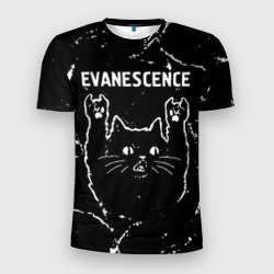 Мужская футболка 3D Slim Группа Evanescence и рок кот
