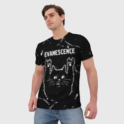 Мужская футболка 3D Группа Evanescence и рок кот - фото 2