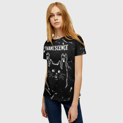 Женская футболка 3D Группа Evanescence и рок кот - фото 2