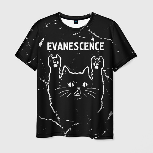 Мужская футболка с принтом Группа Evanescence и рок кот, вид спереди №1