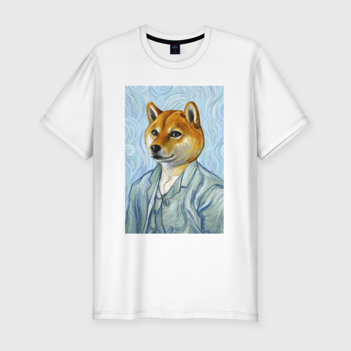 Мужская футболка хлопок Slim Corgi - Van Gogh, цвет белый