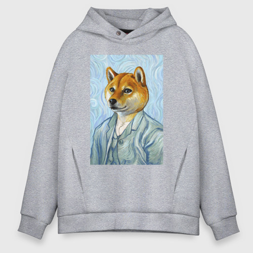 Мужское худи Oversize хлопок Corgi - Van Gogh, цвет меланж