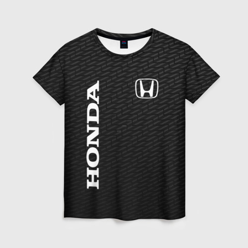 Женская футболка 3D с принтом Honda карбон, вид спереди #2