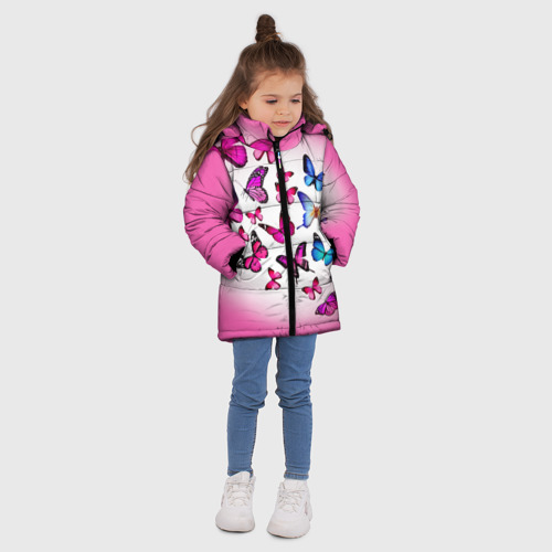 Зимняя куртка для девочек 3D Бабочки на розовом фоне, цвет красный - фото 5
