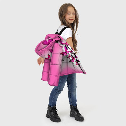 Зимняя куртка для девочек 3D Бабочки на розовом фоне, цвет красный - фото 6