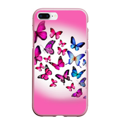 Чехол для iPhone 7Plus/8 Plus матовый Бабочки на розовом фоне
