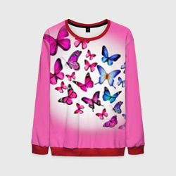 Мужской свитшот 3D Бабочки на розовом фоне