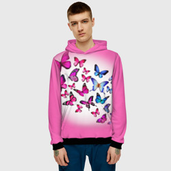 Мужская толстовка 3D Бабочки на розовом фоне - фото 2