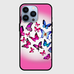 Чехол для iPhone 13 Pro Бабочки на розовом фоне