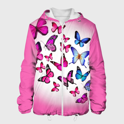 Мужская куртка 3D Бабочки на розовом фоне, цвет 3D печать