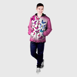 Мужская куртка 3D Бабочки на розовом фоне - фото 2