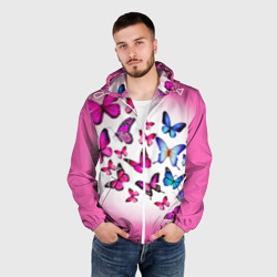 Мужская ветровка 3D Бабочки на розовом фоне - фото 2