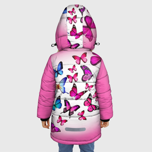 Зимняя куртка для девочек 3D Бабочки на розовом фоне, цвет красный - фото 4