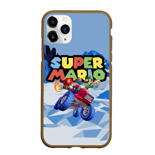 Чехол для iPhone 11 Pro матовый Марио и Луиджи гонщики - super Mario, цвет коричневый